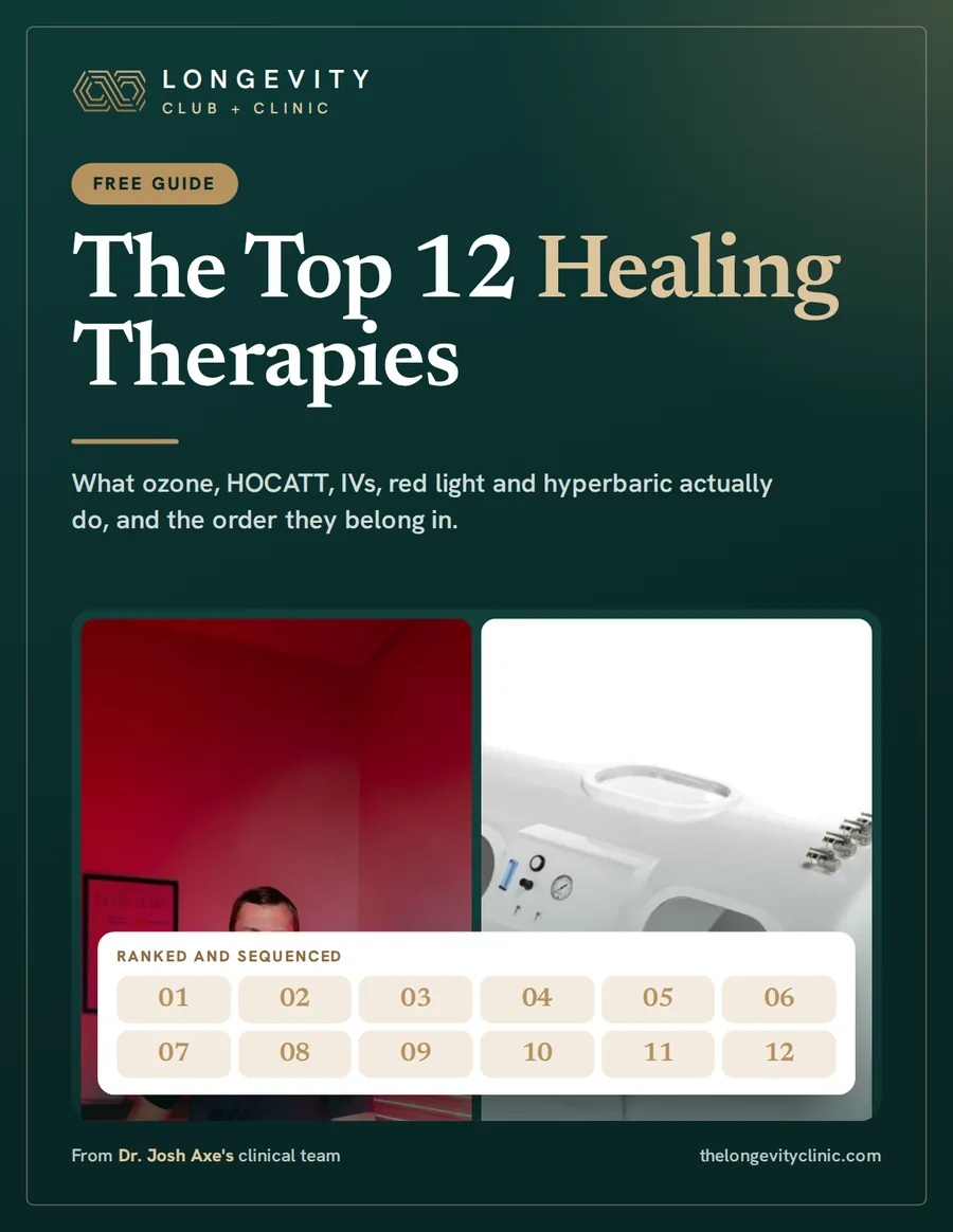 Cover of The Top 12 Healing Therapies, a free guide from The Longevity Club + Clinic
